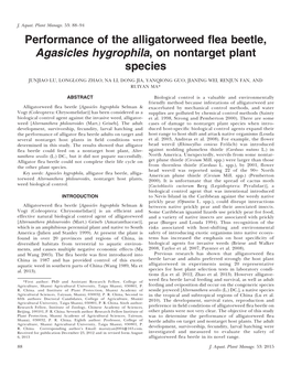 Performance of the Alligatorweed Flea Beetle, Agasicles Hygrophila, on Nontarget Plant Species