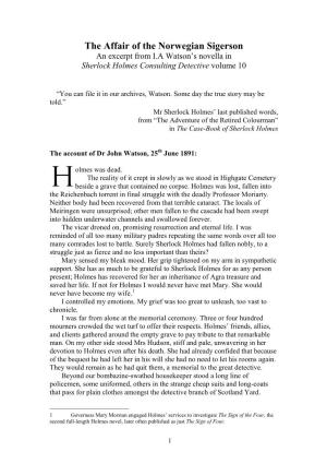 The Affair of the Norwegian Sigerson an Excerpt from I.A Watson’S Novella in Sherlock Holmes Consulting Detective Volume 10