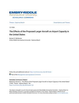 The Effects of the Proposed Larger Aircraft on Airport Capacity in the United States