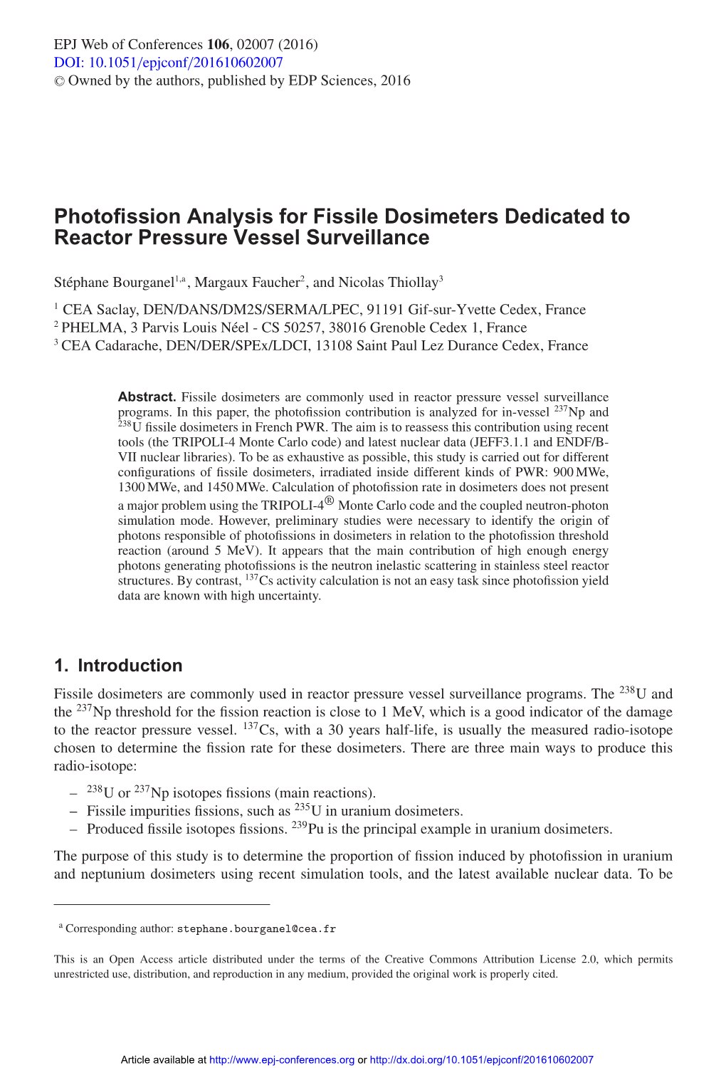 Photofission Analysis for Fissile Dosimeters Dedicated to Reactor