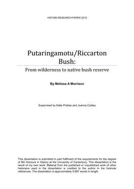 Putaringamotu/Riccarton Bush: from Wilderness to Native Bush Reserve