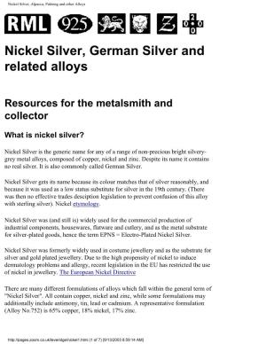 Nickel Silver, Alpacca, Paktong and Other Alloys