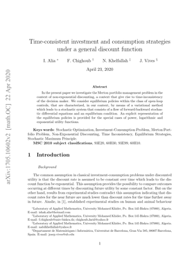 Arxiv:1705.10602V2 [Math.OC] 22 Apr 2020 Time-Consistent Investment and Consumption Strategies Under a General Discount Functi