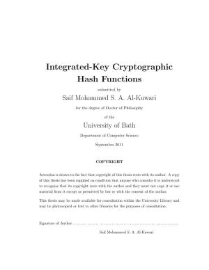 Integrated-Key Cryptographic Hash Functions