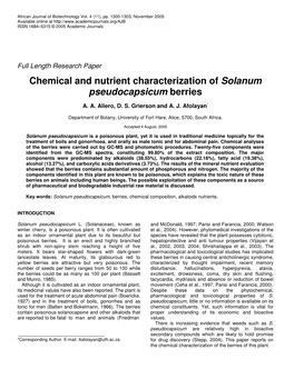 Chemical and Nutrient Characterization of Solanum Pseudocapsicum Berries