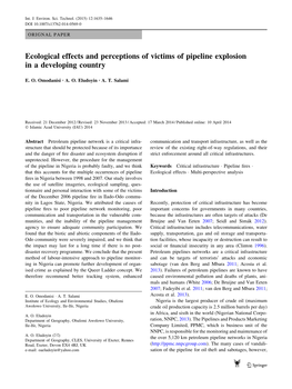 Ecological Effects and Perceptions of Victims of Pipeline Explosion in a Developing Country