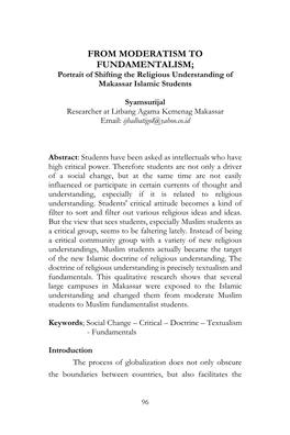FROM MODERATISM to FUNDAMENTALISM; Portrait of Shifting the Religious Understanding of Makassar Islamic Students
