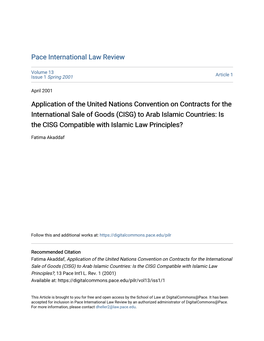Application of the United Nations Convention on Contracts for The