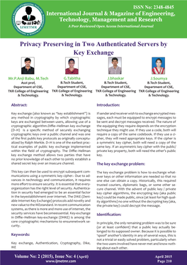 Privacy Preserving in Two Authenticated Servers by Key Exchange