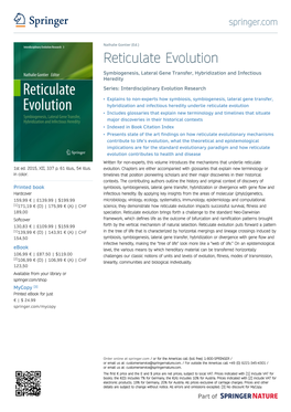 Reticulate Evolution Symbiogenesis, Lateral Gene Transfer, Hybridization and Infectious Heredity Series: Interdisciplinary Evolution Research
