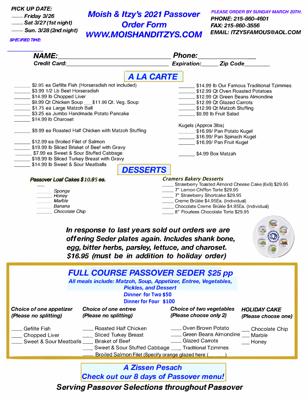 Passover Order Form