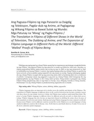 Ang Pagsasa-Filipino Ng Mga Panoorin Sa Daigdig Ng Telebisyon