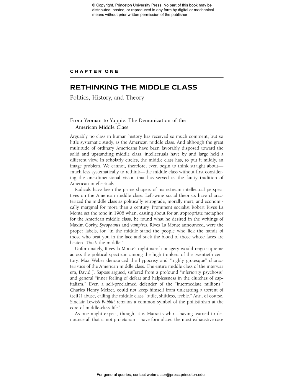 RETHINKING the MIDDLE CLASS Politics, History, and Theory