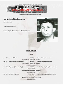 Fight Record Joe Beckett (Southampton)