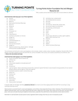 Turning Pointe Autism Foundation Nut and Allergen Resource List TPAF Is a Peanut and Nut Free Facility, Please Refer to the List Below for Reference