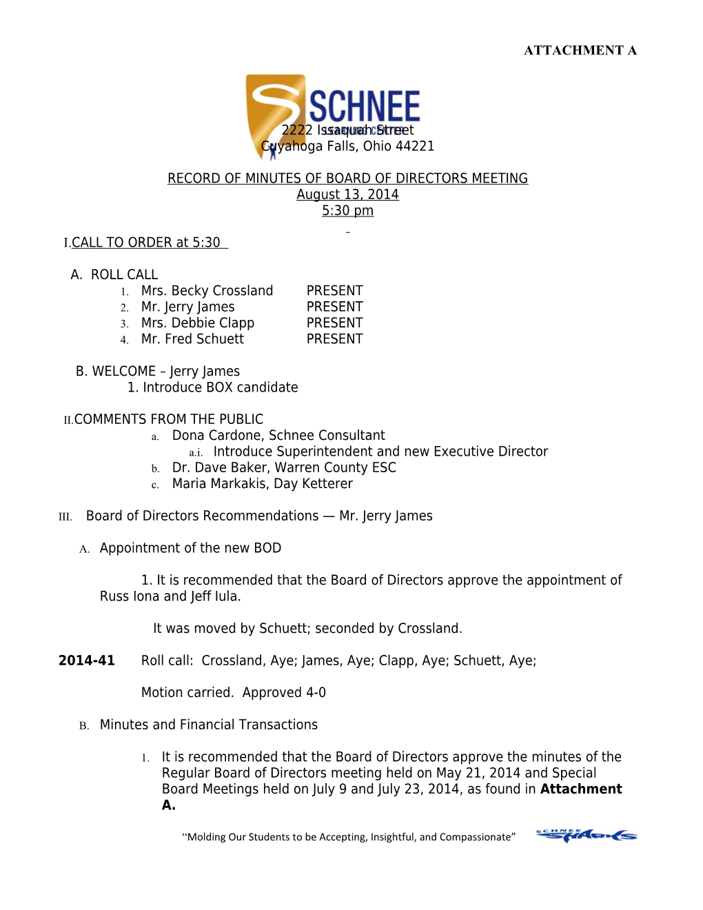 Record of Minutes of Board of Directors Meeting
