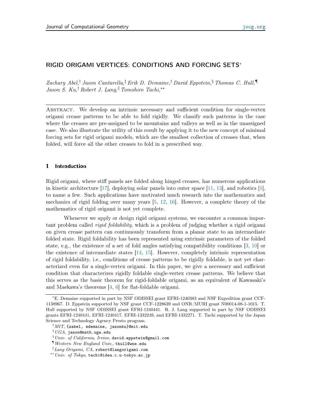 Rigid Origami Vertices: Conditions and Forcing Sets∗