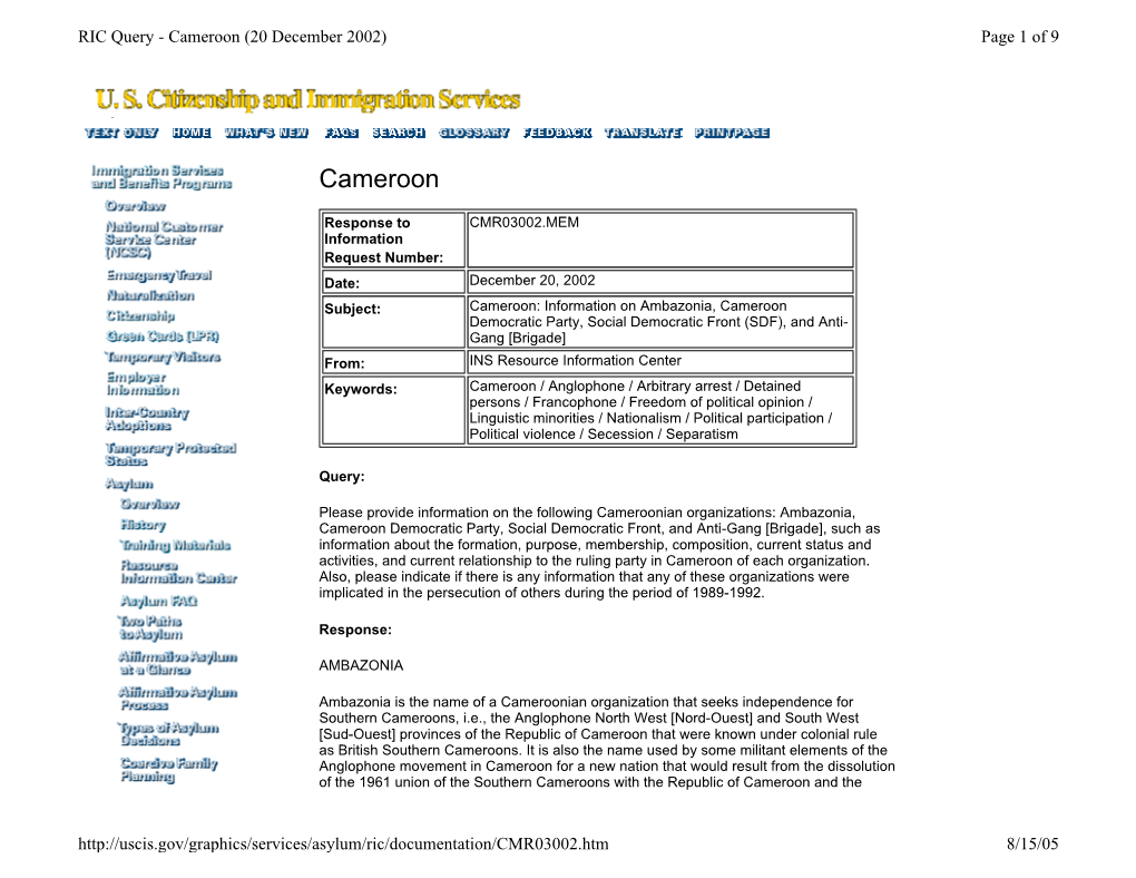 Cameroon (20 December 2002) Page 1 of 9