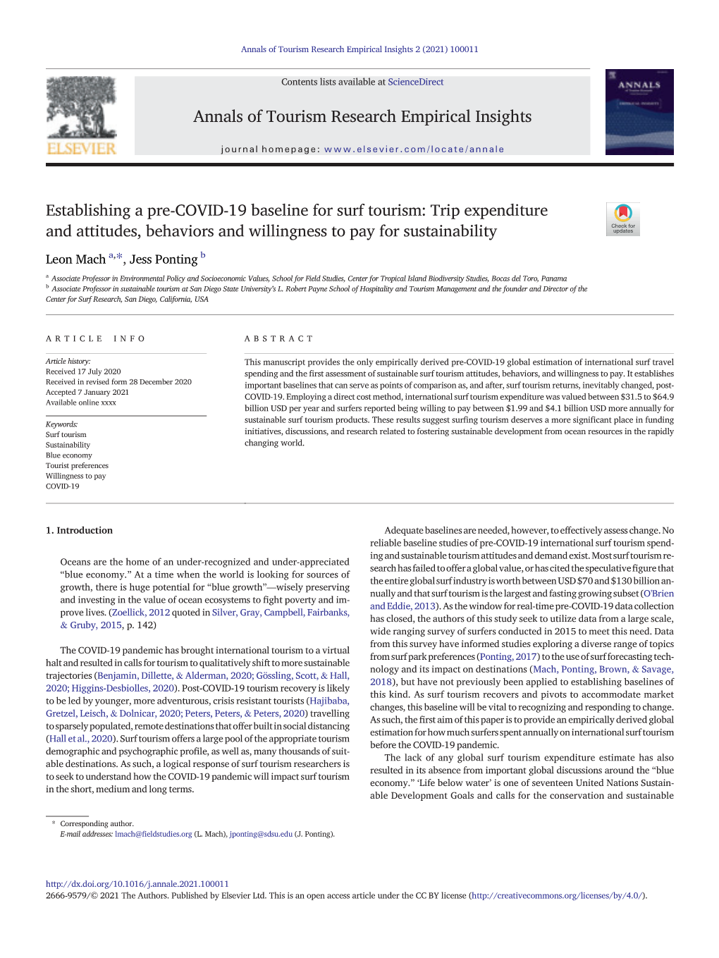 Establishing a Pre-COVID-19 Baseline for Surf Tourism