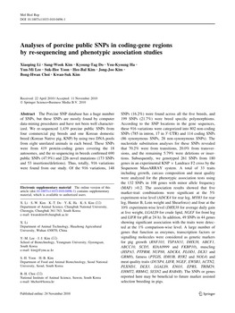 Analyses of Porcine Public Snps in Coding-Gene Regions by Re-Sequencing and Phenotypic Association Studies