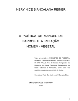 "A Poética De Manoel De Barros E a Relação Homem