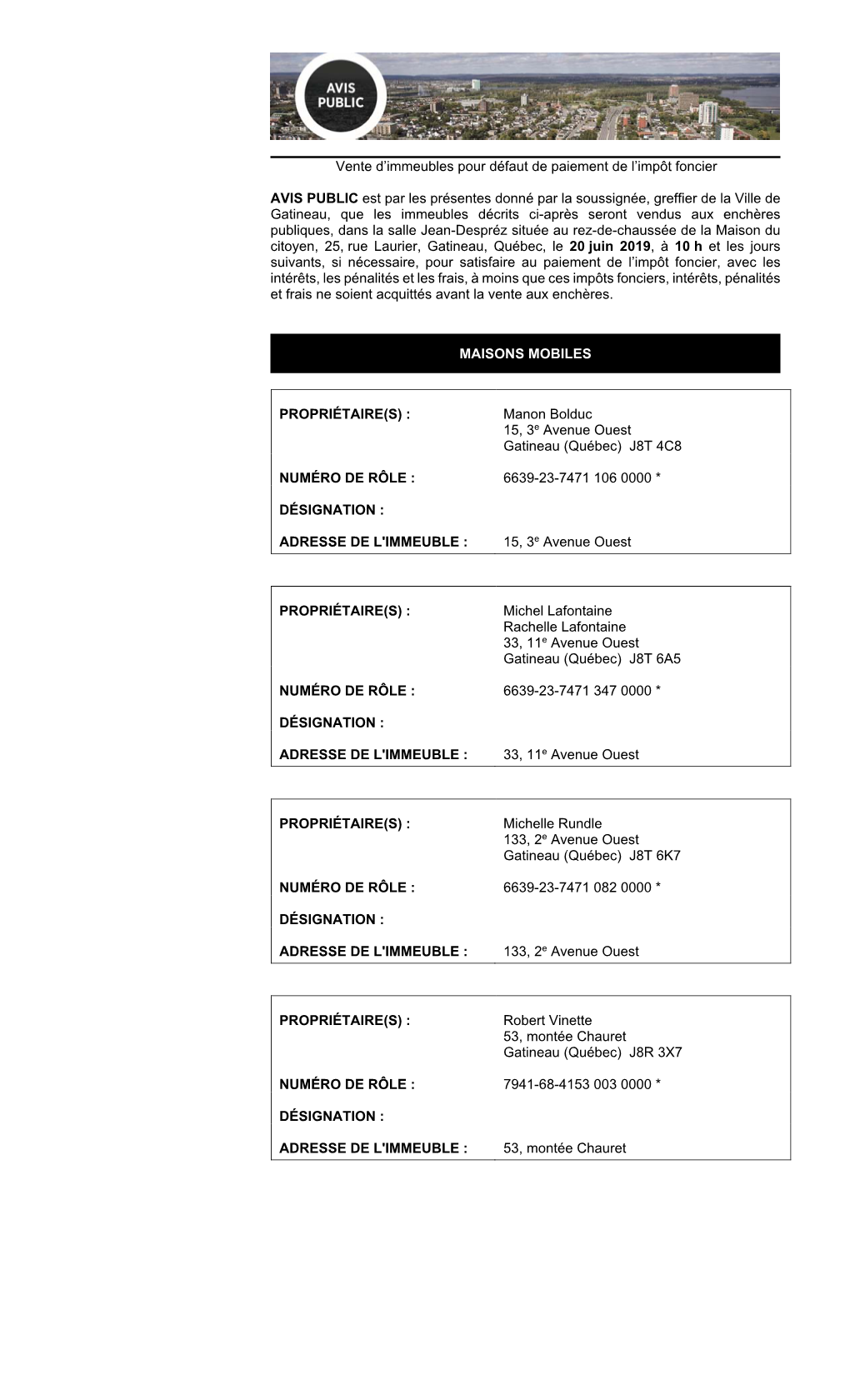 Vente D'immeubles Pour Défaut De Paiement De L'impôt Foncier