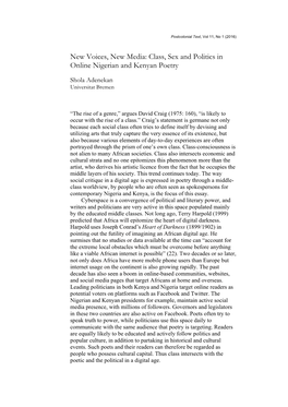 Class, Sex and Politics in Online Nigerian and Kenyan Poetry