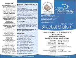 Daily Services Shemini Yahrzeits