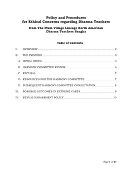 Policy and Procedures for Ethical Concerns Regarding Dharma Teachers
