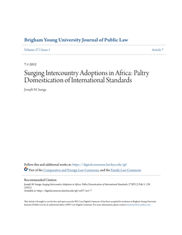 Surging Intercountry Adoptions in Africa: Paltry Domestication of International Standards Joseph M