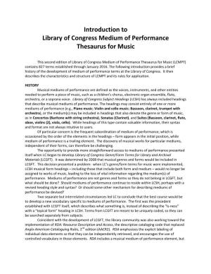 Introduction to Medium of Performance Thesaurus for Music