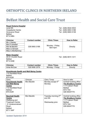 Contact Details for Orthoptic Clinics in NI Sept 2014