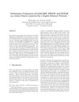 Performance Comparison of LAM/MPI, MPICH, and MVICH on a Linux Cluster Connected by a Gigabit Ethernet Network