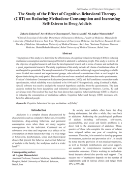 The Study of the Effect of Cognitive-Behavioral Therapy (CBT) on Reducing Methadone Consumption and Increasing Self-Esteem in Drug Addicts