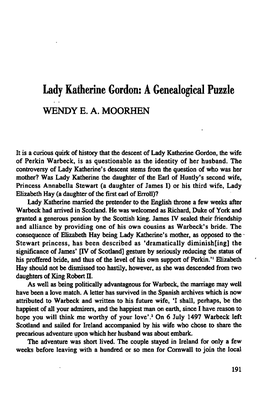 Lady Katherine Gordon, the Wife of Perkin Warbeck, Is As Questionable As the Identity of Her Husband