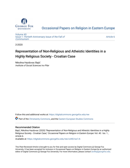 Representation of Non-Religious and Atheistic Identities in a Highly Religious Society - Croatian Case