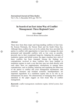 In Search of an East Asian Way of Conflict Management: Three Regional Cases+