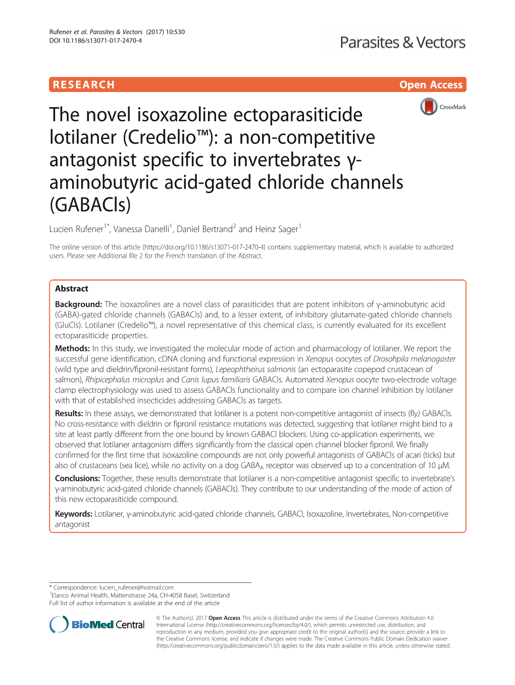 The Novel Isoxazoline Ectoparasiticide Lotilaner (Credelio™): a Non-Competitive Antagonist Specific to Invertebrates Γ-Aminob