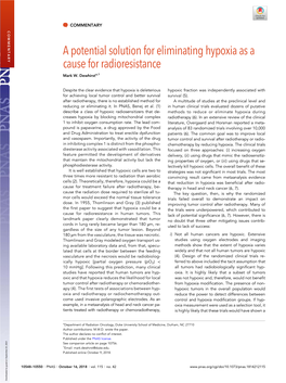 A Potential Solution for Eliminating Hypoxia As a Cause for Radioresistance Mark W