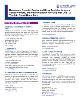 Resources, Reports, Guides and Other Tools for Lawyers, Social Workers, and Other Providers Working with LGBTQ Youth in Out-Of-Home Care