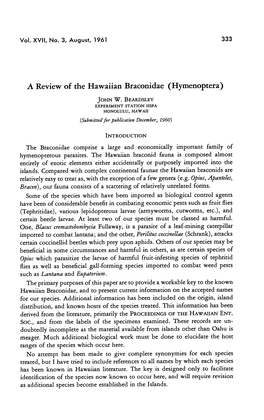 A Review of the Hawaiian Braconidae (Hymenoptera)