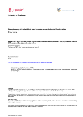 University of Groningen Bioengineering of the Lantibitoic