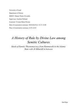 A History of Rule by Divine Law Among Semitic Cultures Ideals of Semitic Theonomocracy from Hammurabi to the Islamic State with Al-Māturīdī in Between