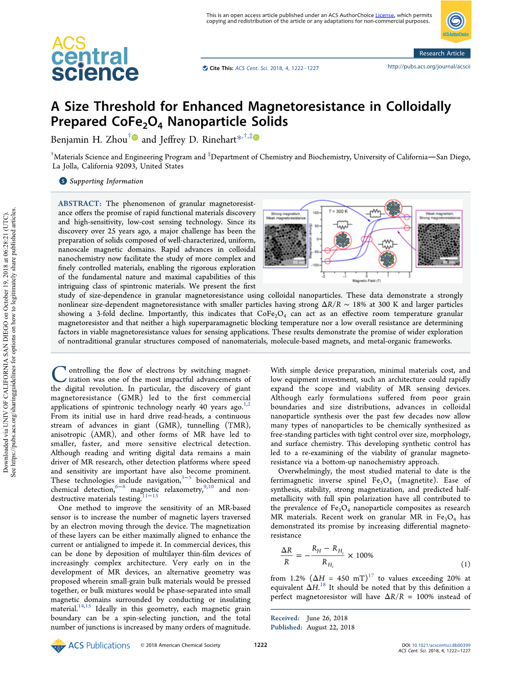 A Size Threshold for Enhanced Magnetoresistance in Colloidally Prepared Cofe2o4 Nanoparticle Solids Benjamin H