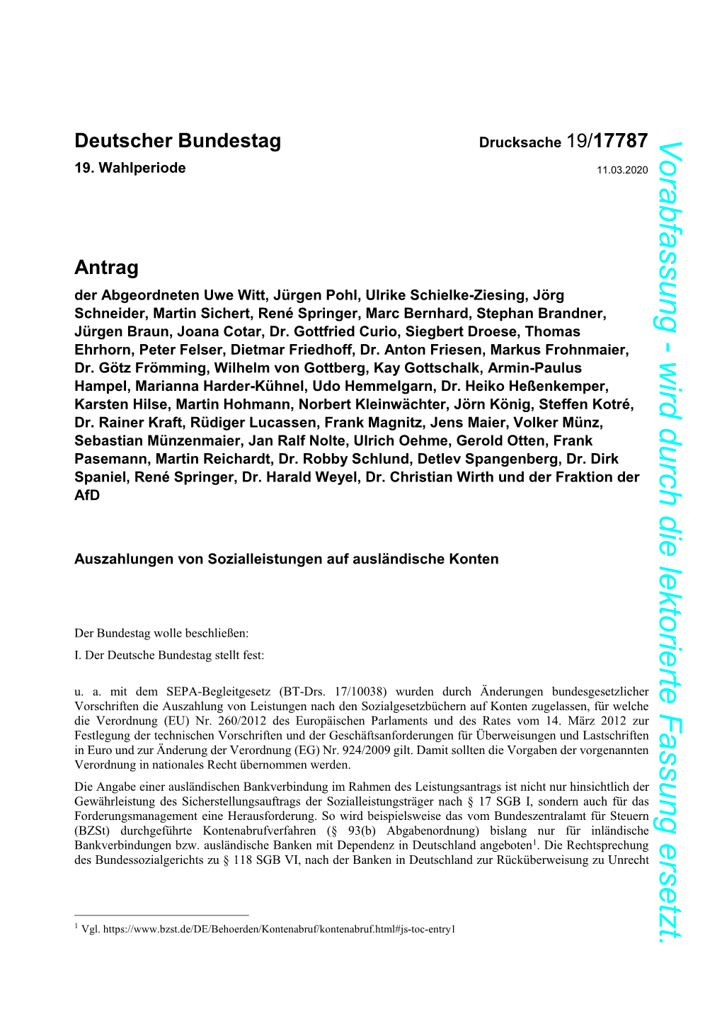 Wird Durch Die Lektorierte Fassung Ersetzt. Vorabfassung Deutscher Bundestag Drucksache 19/17787