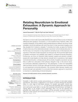 Relating Neuroticism to Emotional Exhaustion: a Dynamic Approach to Personality