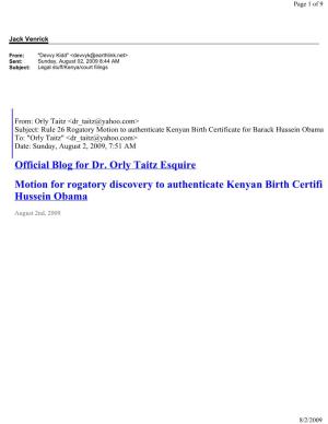 Official Blog for Dr. Orly Taitz Esquire Motion for Rogatory Discovery to Authenticate Kenyan Birth Certificate of Barack Hussein Obama
