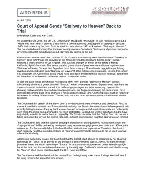 Court of Appeal Sends “Stairway to Heaven” Back to Trial by Brandon Carter and Ken Clark