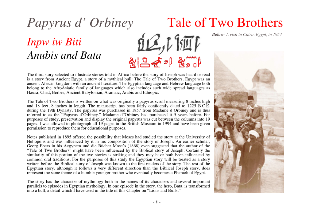 Papyrus D' Orbiney Tale of Two Brothers