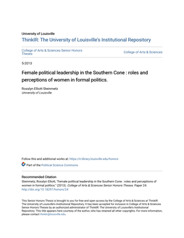 Female Political Leadership in the Southern Cone : Roles and Perceptions of Women in Formal Politics